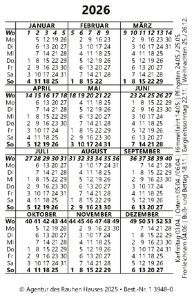 JL 2026 Kunst Taschenkalender (10 St.) Motiv: Lichtkreuz