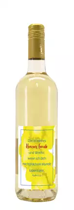 Weißwein mit Etikett "Freude" (10,00 EUR/Liter), Grauer Burgunder