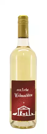 Weißwein mit Etikett "Frohe Weihnachten" (10,00 EUR/Liter), Grauer Burgunder