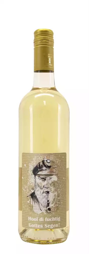 Weißwein mit Etikett "Hool di fuchtig" (10,00 EUR/Liter), Grauer Burgunder